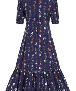 New In Hell Bunny Asta Floral 70's Maxi Dress Blue