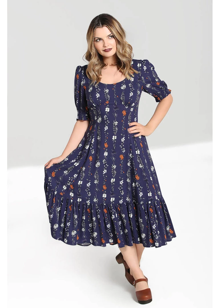 New In Hell Bunny Asta Floral 70's Maxi Dress Blue