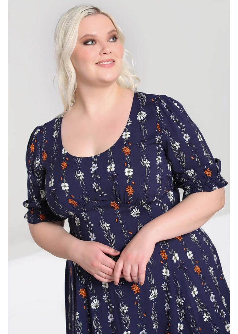 New In Hell Bunny Asta Floral 70's Maxi Dress Blue