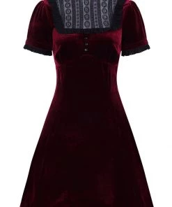 Hell Bunny Caroline Velvet 40's Dress Wine New In