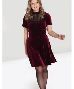 Hell Bunny Caroline Velvet 40's Dress Wine New In
