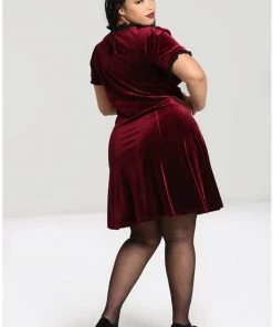 Hell Bunny Caroline Velvet 40's Dress Wine New In
