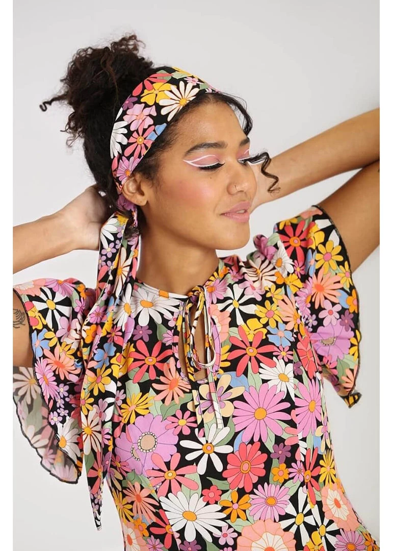 Hell Bunny Nadine Flower Power 60's Mini Dress Multi