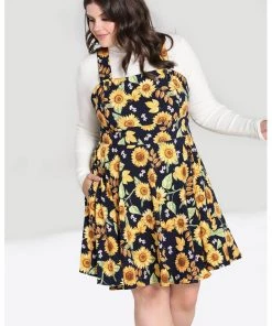Hell Bunny Sunflower 40's Pinafore Swing Dress Blue New In