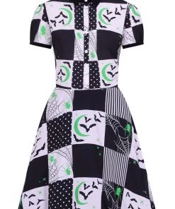 New In Hell Bunny Annie Bats 60's Mini Dress Black White