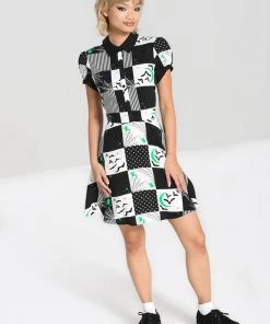 New In Hell Bunny Annie Bats 60's Mini Dress Black White