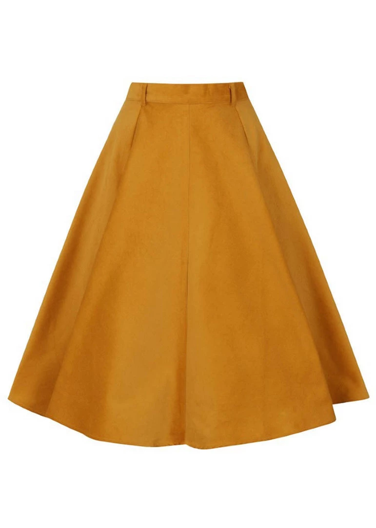 New In Hell Bunny Jefferson Corduroy 70's Swing Skirt Mustard