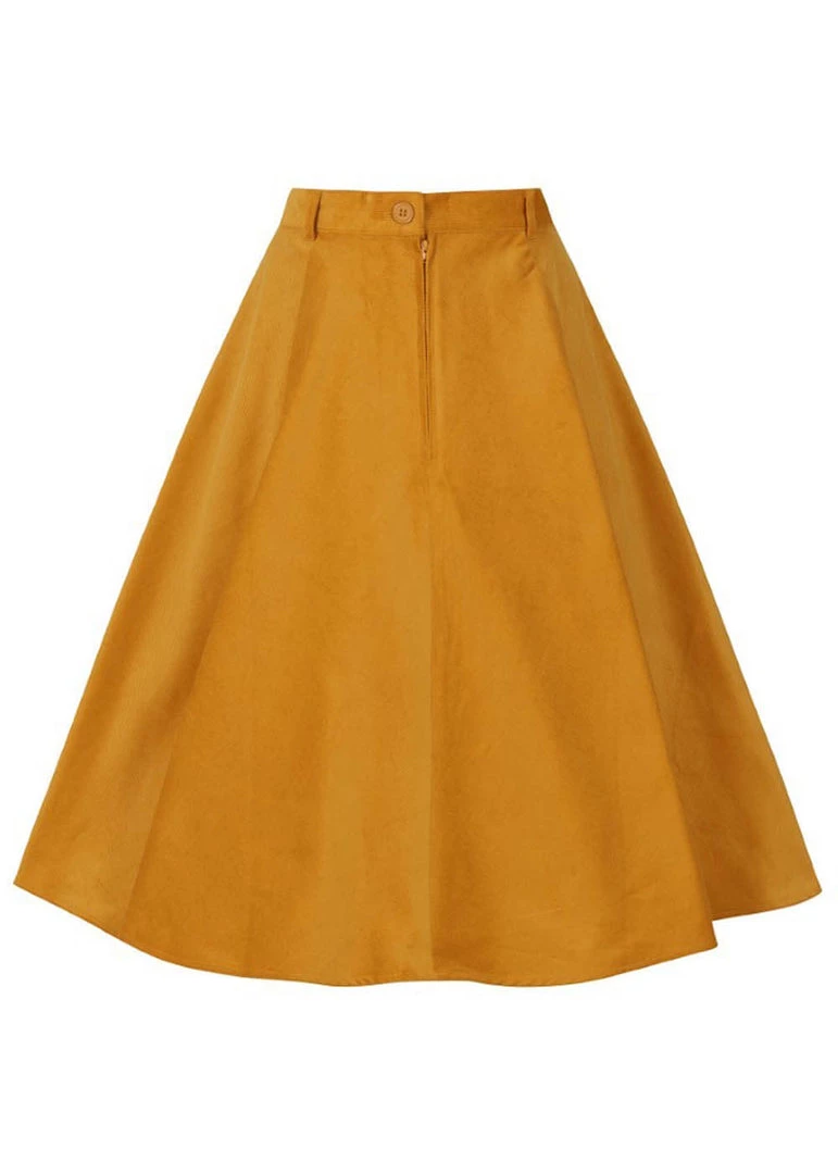 New In Hell Bunny Jefferson Corduroy 70's Swing Skirt Mustard