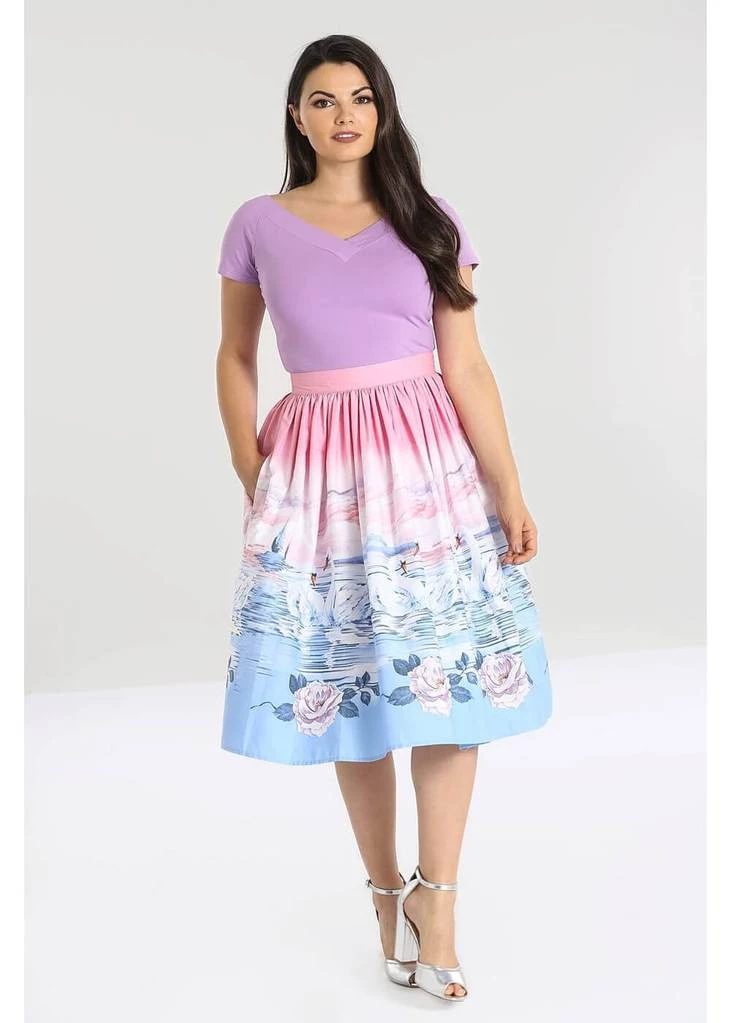 Hell Bunny Swan 50's Swing Skirt Pink New In
