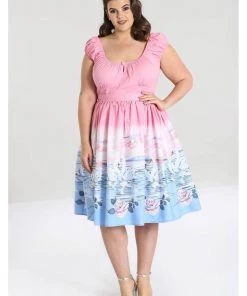 Hell Bunny Swan 50's Swing Skirt Pink New In