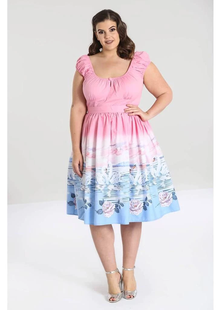 Hell Bunny Swan 50's Swing Skirt Pink New In