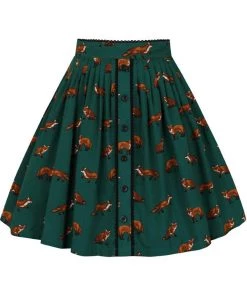 Hell Bunny Vixey Fox 60's Skirt Dark Green