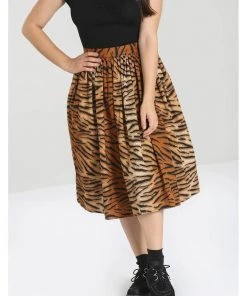 Hell Bunny Tora Tiger 50's Swing Skirt Brown
