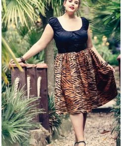 Hell Bunny Tora Tiger 50's Swing Skirt Brown
