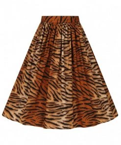 Hell Bunny Tora Tiger 50's Swing Skirt Brown