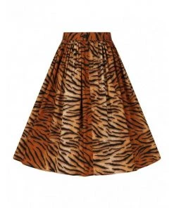 Hell Bunny Tora Tiger 50's Swing Skirt Brown