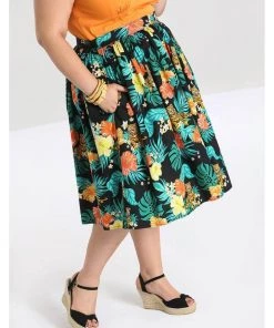 Hell Bunny Bali Jungle 50's Swing Skirt Black New In