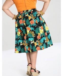 Hell Bunny Bali Jungle 50's Swing Skirt Black New In