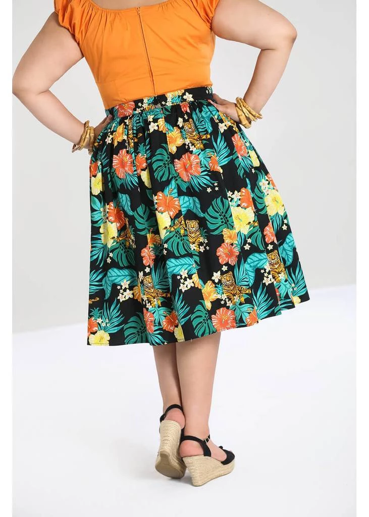 Hell Bunny Bali Jungle 50's Swing Skirt Black New In