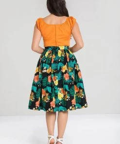 Hell Bunny Bali Jungle 50's Swing Skirt Black New In