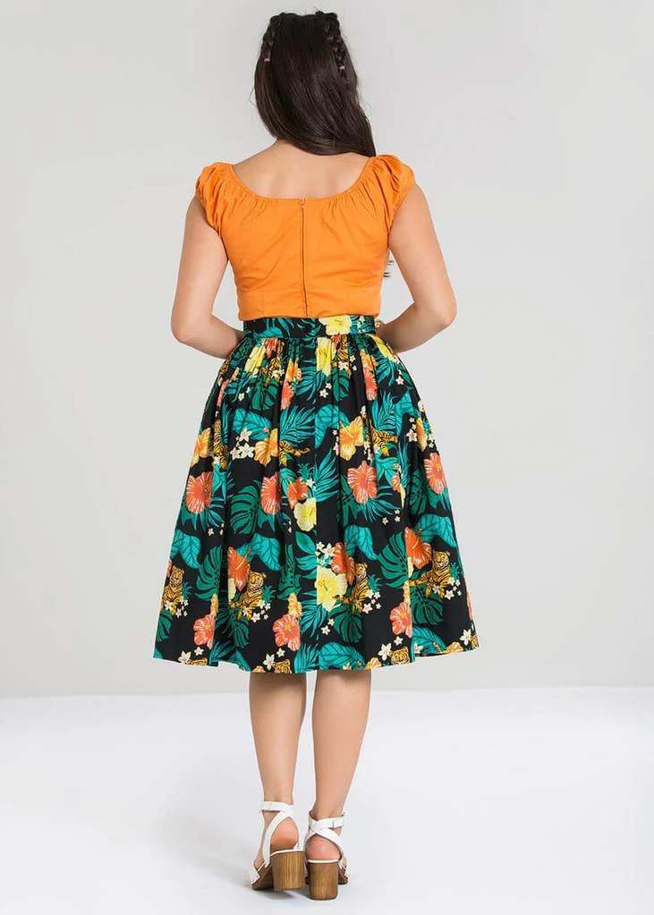 Hell Bunny Bali Jungle 50's Swing Skirt Black New In