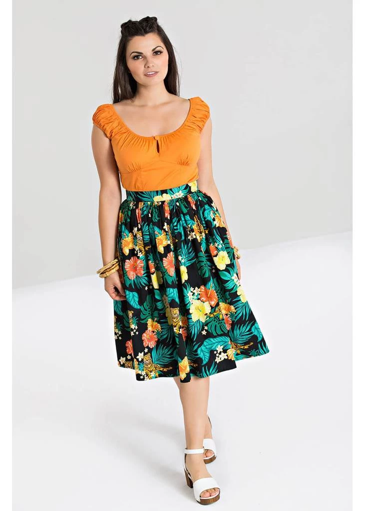 Hell Bunny Bali Jungle 50's Swing Skirt Black New In