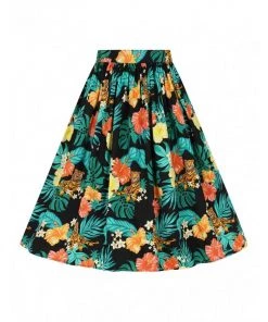 Hell Bunny Bali Jungle 50's Swing Skirt Black New In