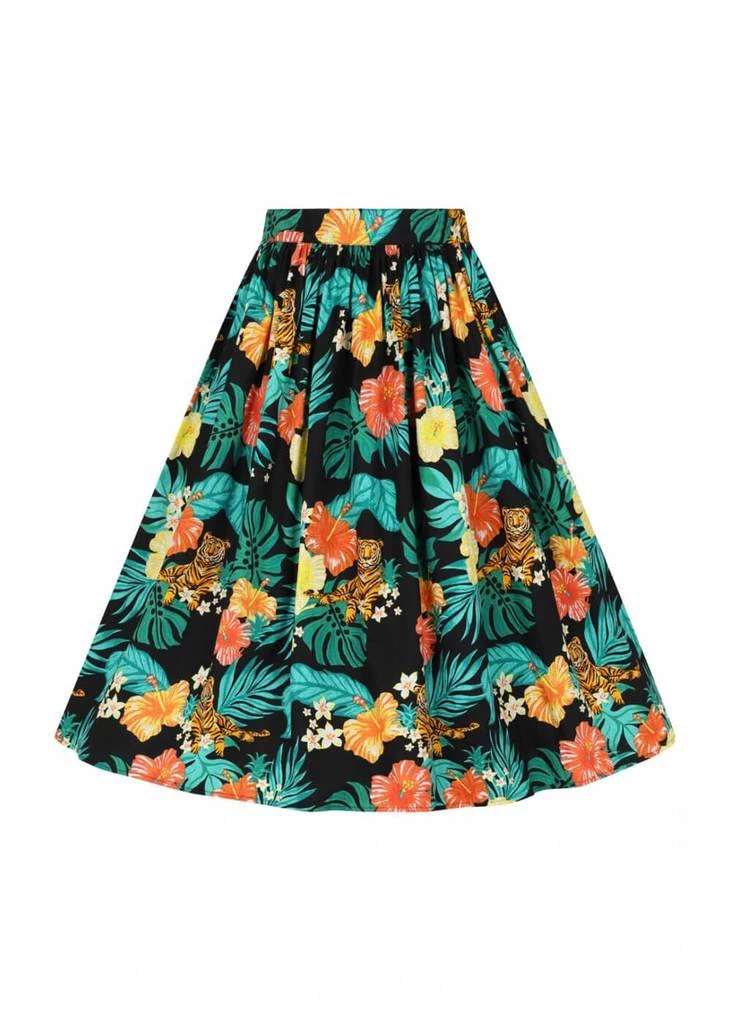 Hell Bunny Bali Jungle 50's Swing Skirt Black New In