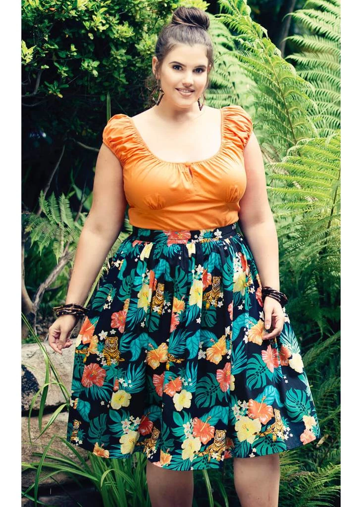 Hell Bunny Bali Jungle 50's Swing Skirt Black New In