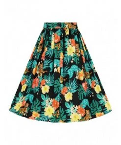 Hell Bunny Bali Jungle 50's Swing Skirt Black New In