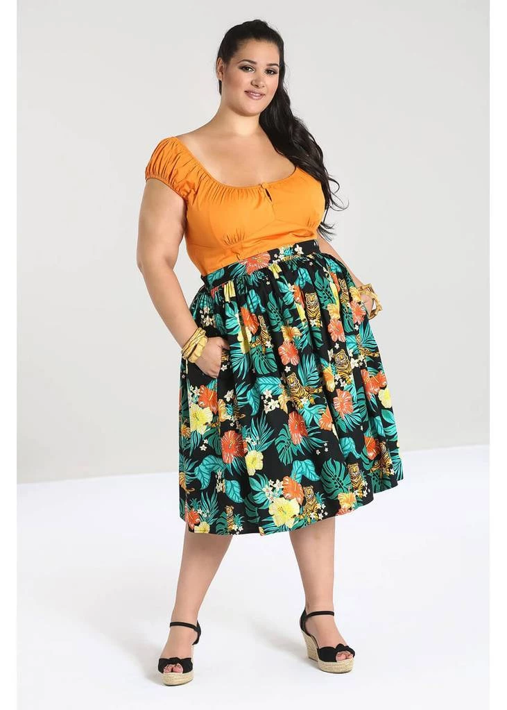 Hell Bunny Bali Jungle 50's Swing Skirt Black New In