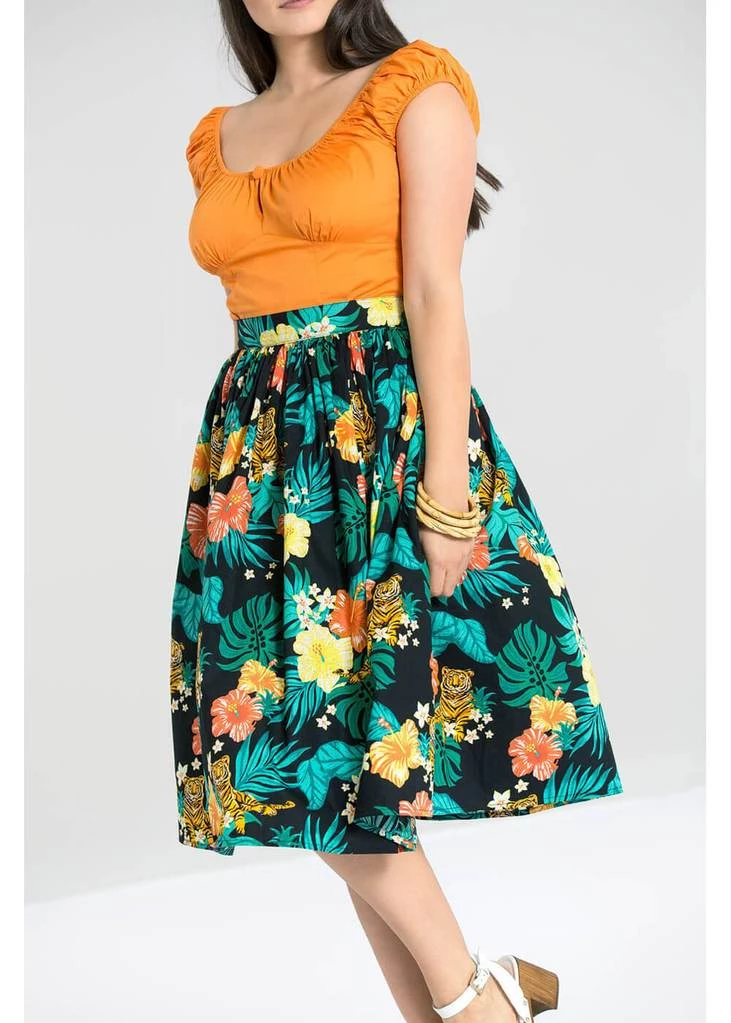 Hell Bunny Bali Jungle 50's Swing Skirt Black New In