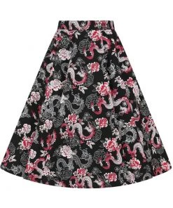 New In Hell Bunny Mushu Dragon 50's Swing Skirt Black