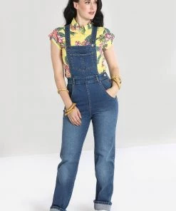 Hell Bunny Betty Bee 40's Denim Dungarees Blue