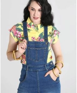 Hell Bunny Betty Bee 40's Denim Dungarees Blue