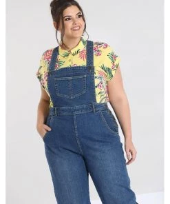 Hell Bunny Betty Bee 40's Denim Dungarees Blue
