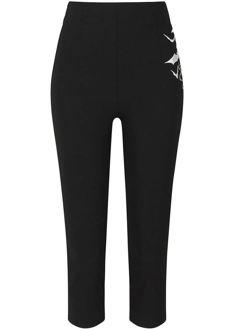 Hell Bunny Full Moon Bats Capri Trousers Black