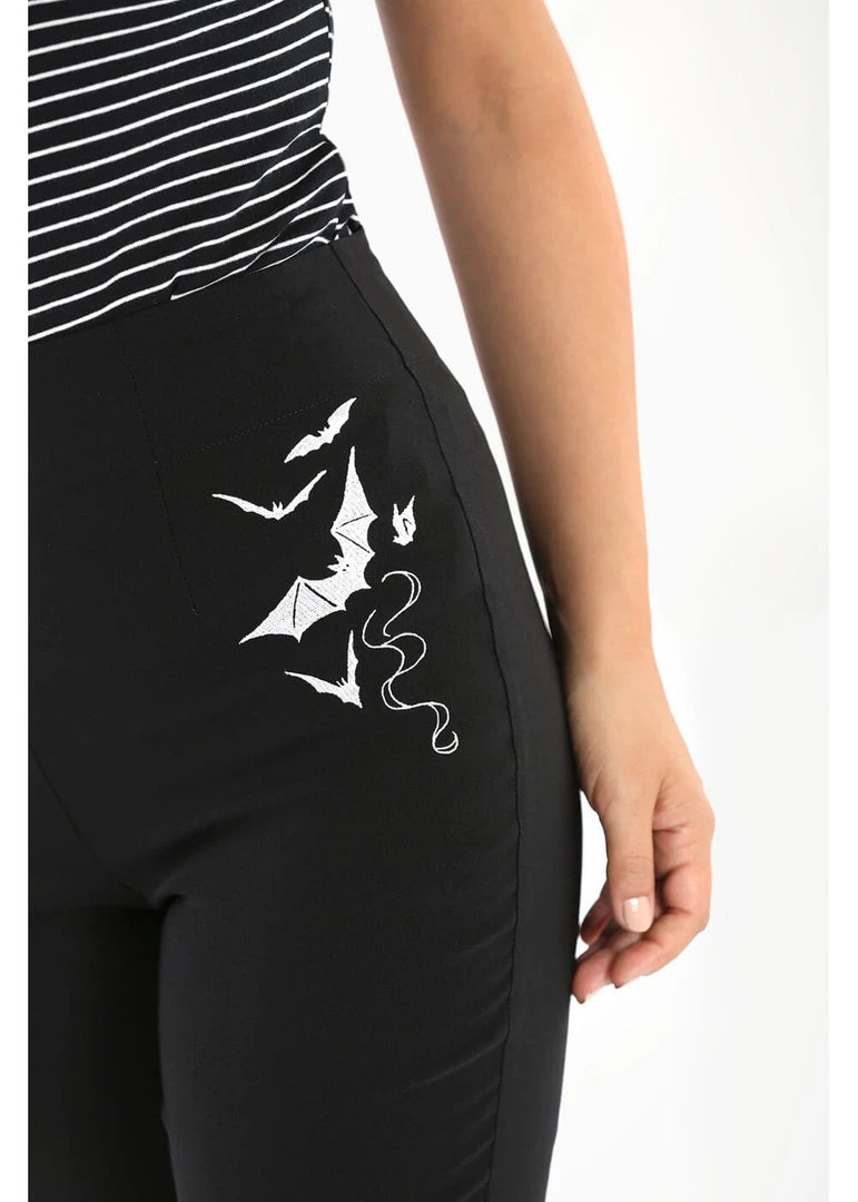 Hell Bunny Full Moon Bats Capri Trousers Black