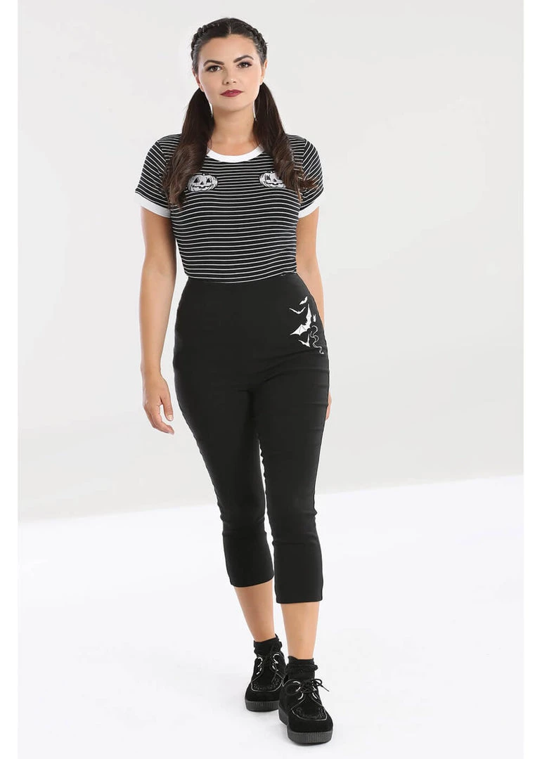 Hell Bunny Full Moon Bats Capri Trousers Black