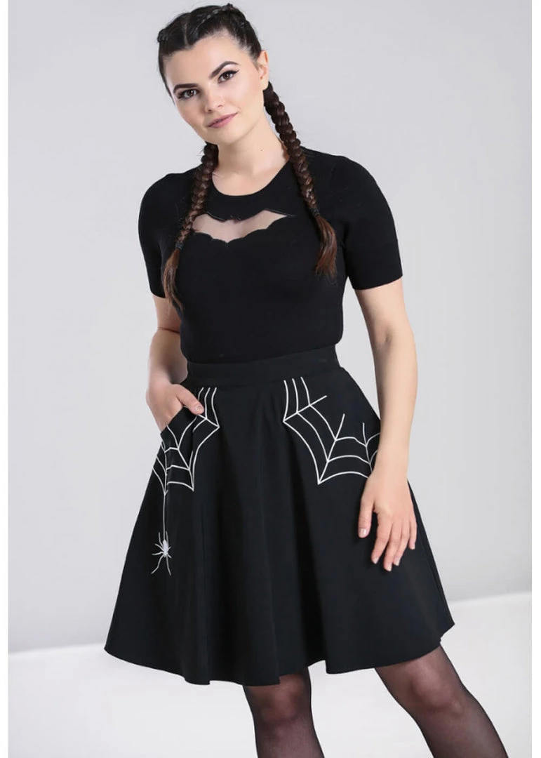 New In Hell Bunny Miss Muffet Spider Skirt Black White