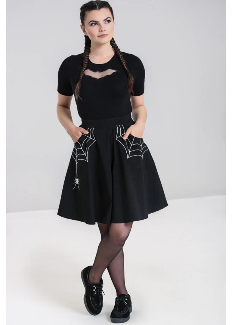 New In Hell Bunny Miss Muffet Spider Skirt Black White