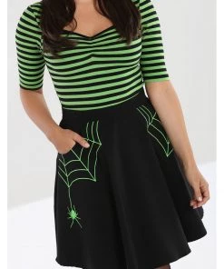 Hell Bunny Miss Muffet Spider Skirt Black Green New In