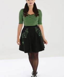 Hell Bunny Miss Muffet Spider Skirt Black Green New In