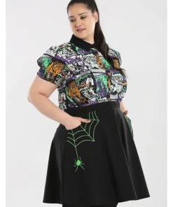 Hell Bunny Miss Muffet Spider Skirt Black Green New In