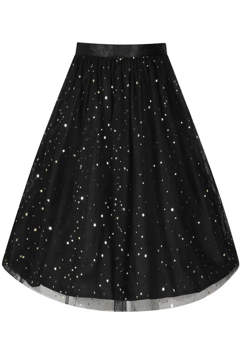 Hell Bunny Infinity Stars 50's Tulle Party Skirt Black