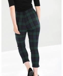 Hell Bunny Evelyn Tartan 40's Cigarette Trousers Green