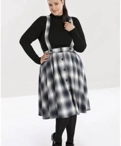 Hell Bunny Eddystone Pinafore 60's Swing Skirt Grey New In