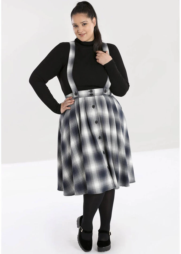 Hell Bunny Eddystone Pinafore 60's Swing Skirt Grey New In