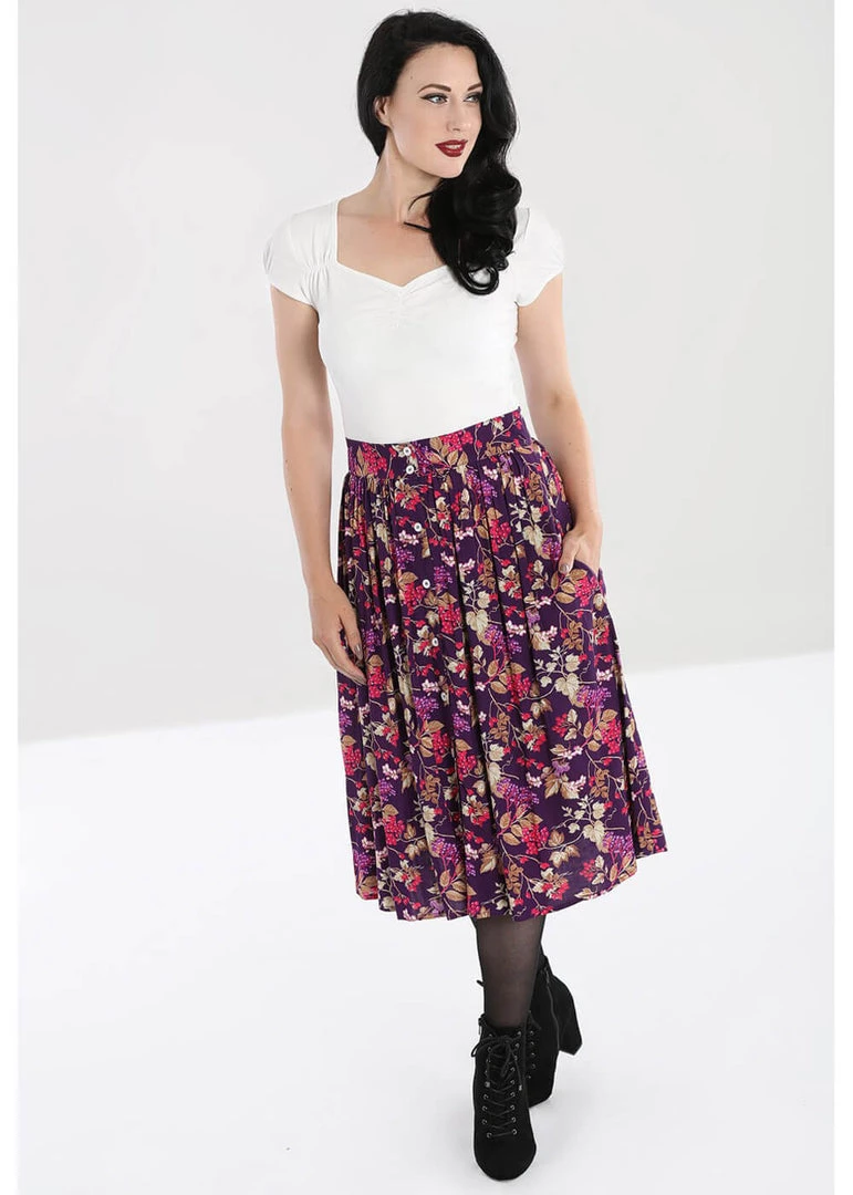 Hell Bunny Berry Crush 50's Swing Skirt Purple