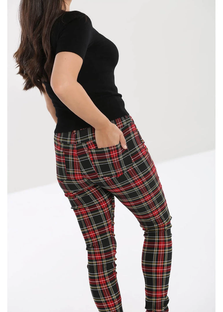 New In Hell Bunny Clash Tartan Skinny Trousers Red